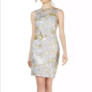 Calvin Klein blue sequined mesh sheath dress